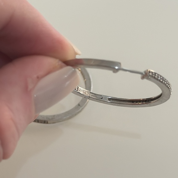 Diamond sterling silver hoop earrings - Picture 2 of 5